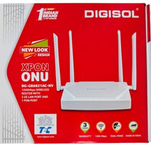 DIGISOL XPON ONU DG-GR6821AC with 1 PON, 2 GE Port & 1 FXS Port Wireless Router 2.4 GHz, 5 GHz 1200 Mbps Wifi Speed Dual Band External Antenna Ethernet (Cable Broadband) (White)